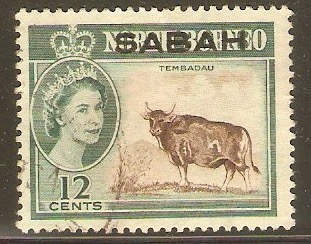 Sabah 1964 12c Brown and grey-green. SG413.
